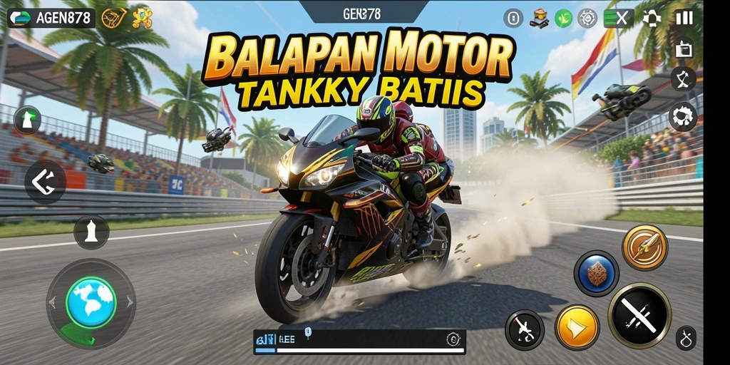 Screenshot AGEN878 menampilkan aksi balapan motor yang mendebarkan.