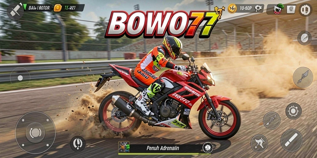 Screenshot menunjukkan aksi balap motor yang mendebarkan di trek.