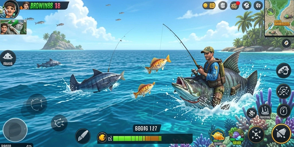 Gameplay seru dalam BROWIN88 saat menangkap ikan.