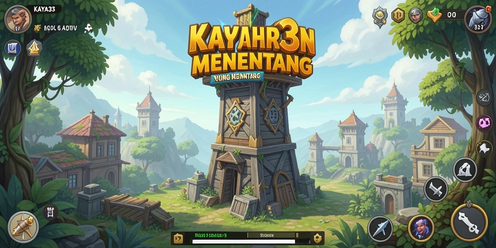 Tangkapan layar KAYA33 memperlihatkan aksi menara yang seru dalam Tower Defense.