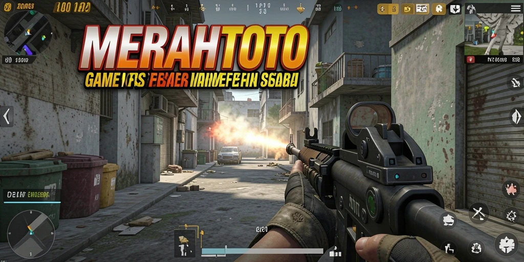Screenshot gameplay MERAHTOTO menampilkan aksi tembak-menembak yang seru.