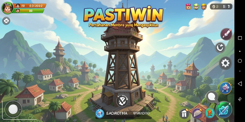 Tampilan gameplay PASTIWIN dengan pertahanan menara yang strategis.