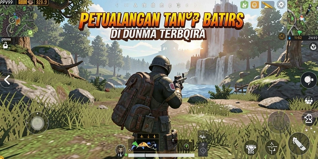 Screenshot menunjukkan pemain menjelajahi dunia terbuka yang menakjubkan.