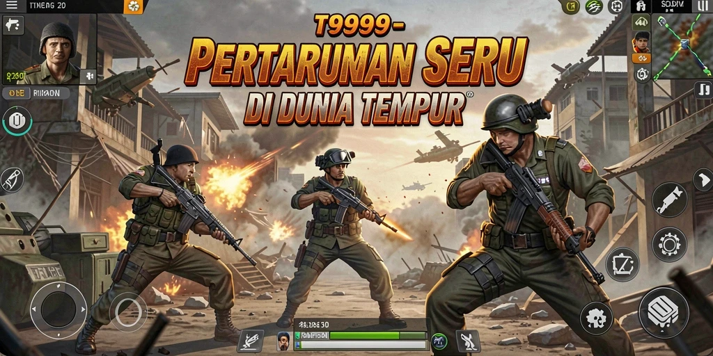 Screenshot gameplay T9999 menunjukkan aksi pertarungan yang intens dan strategis.