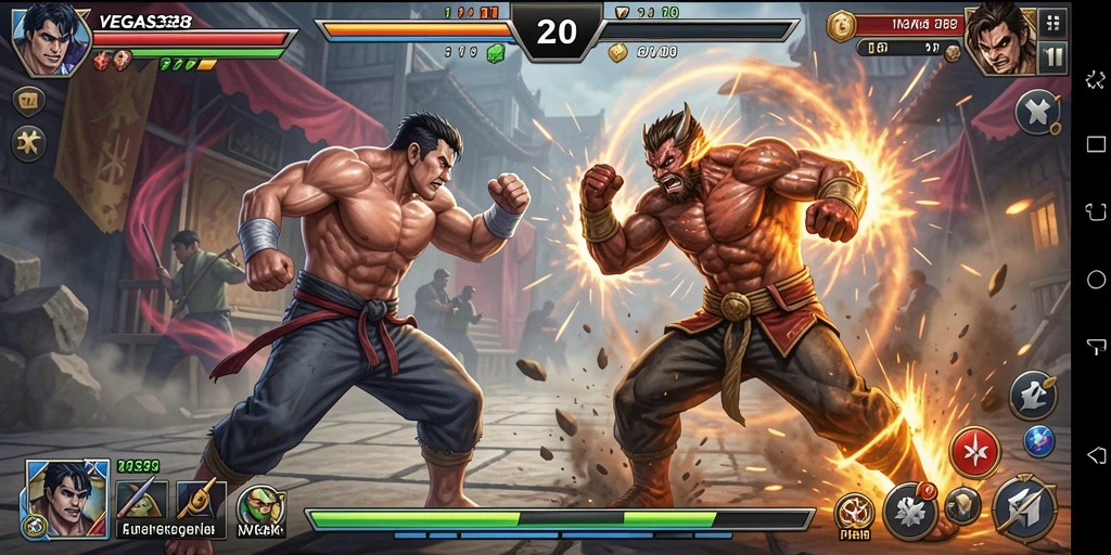 Tampilan seru dari gameplay pertarungan di VEGAS338.